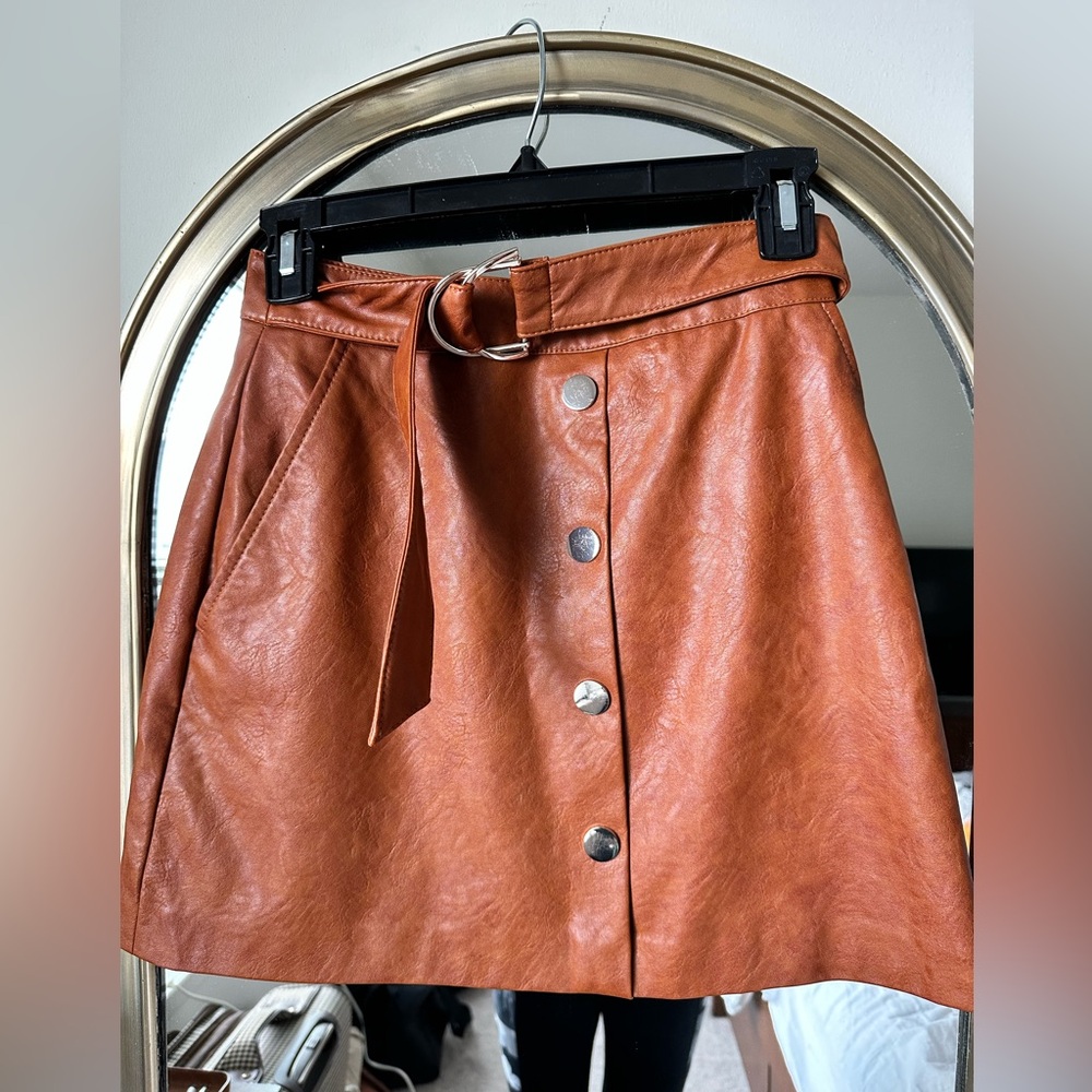 Zara Faux Leather Belted Mini Skirt